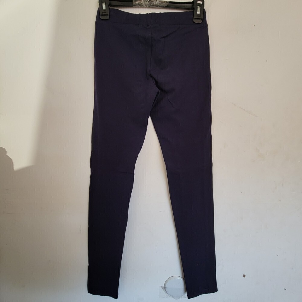 Sandro Velvet Blue Black Cuir Vachette Leather Panel Long Legging Pants Size 0 - Picture 4 of 13